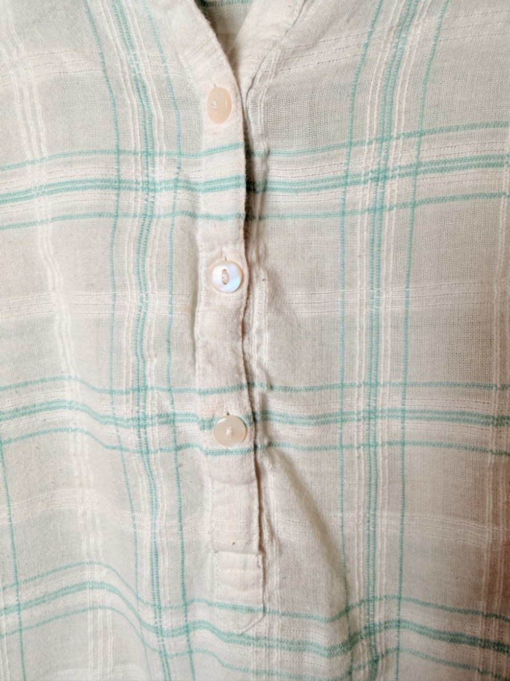 Style & Co. XL White & Light Teal Plaid Short Sleeve Buttoned Shirt - Picture 3 of 5